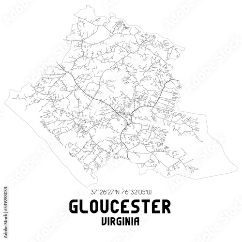 Gloucester Virginia. US street map with black and white lines.