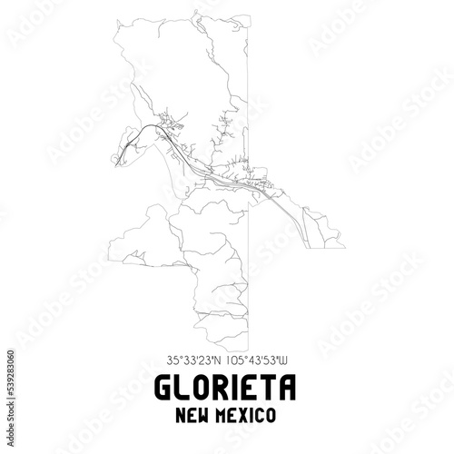 Glorieta New Mexico. US street map with black and white lines.