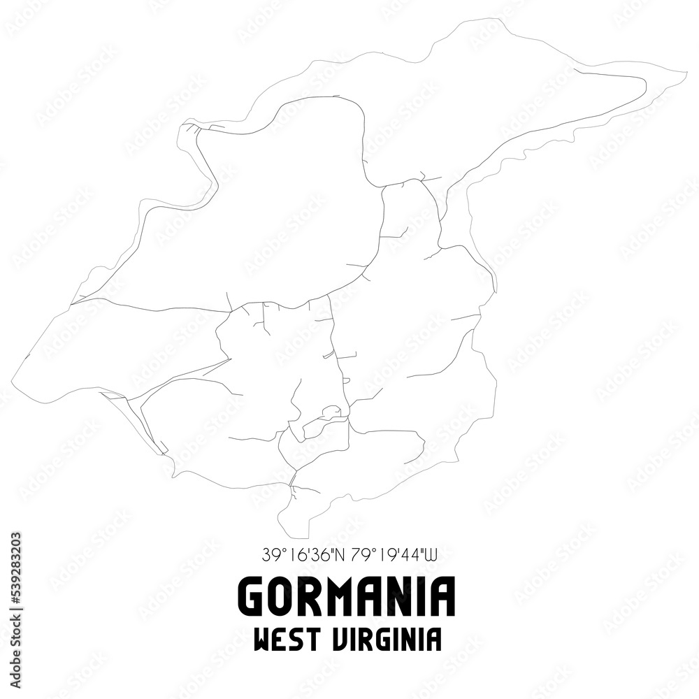 Gormania West Virginia. US street map with black and white lines.