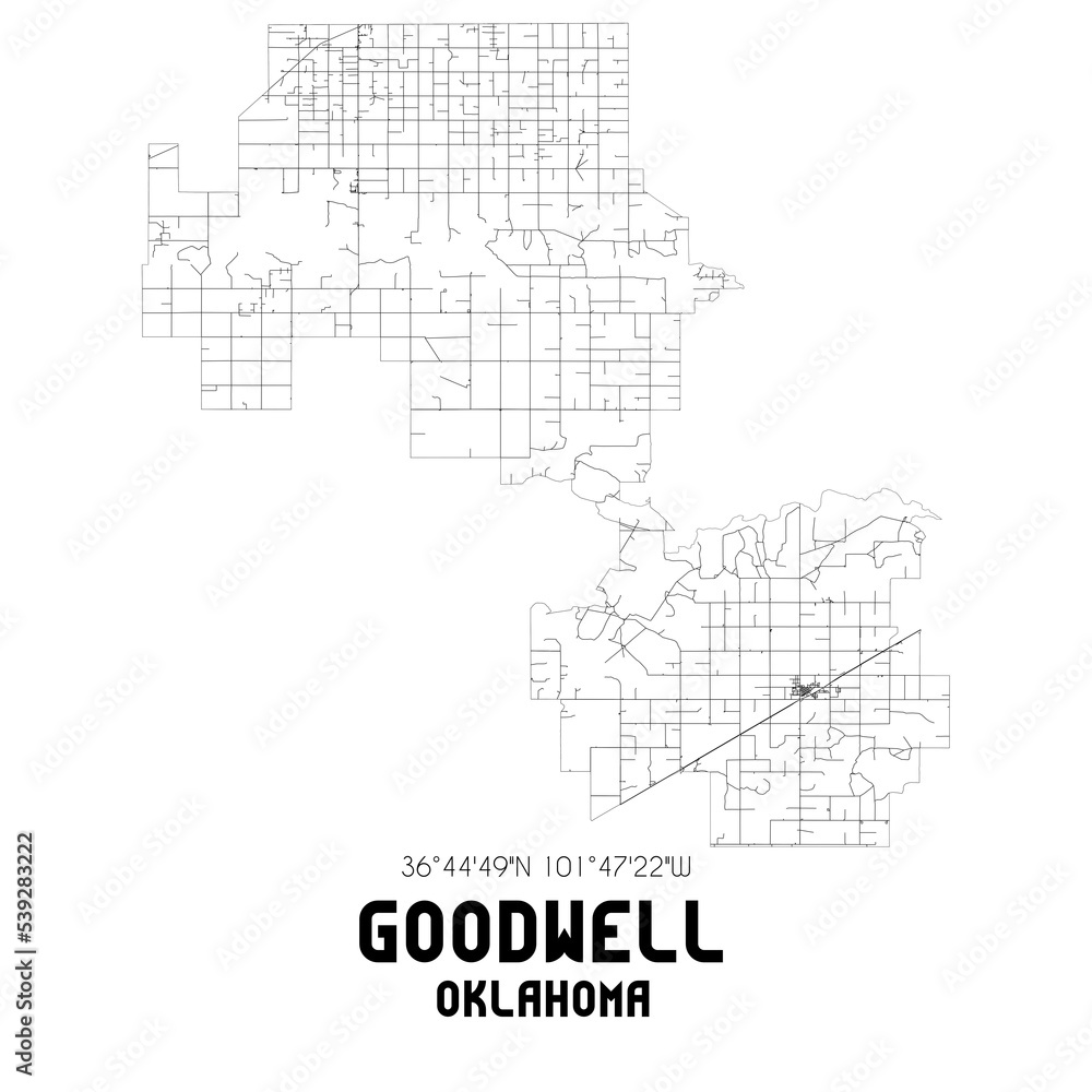 Goodwell Oklahoma. US street map with black and white lines.