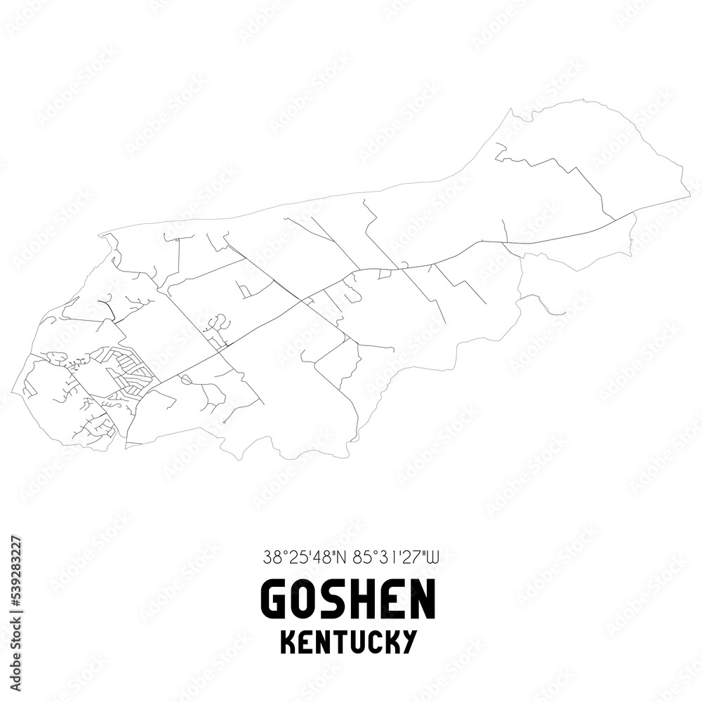 Goshen Kentucky. US street map with black and white lines. Goshen Kentucky. US street map with black and white lines.