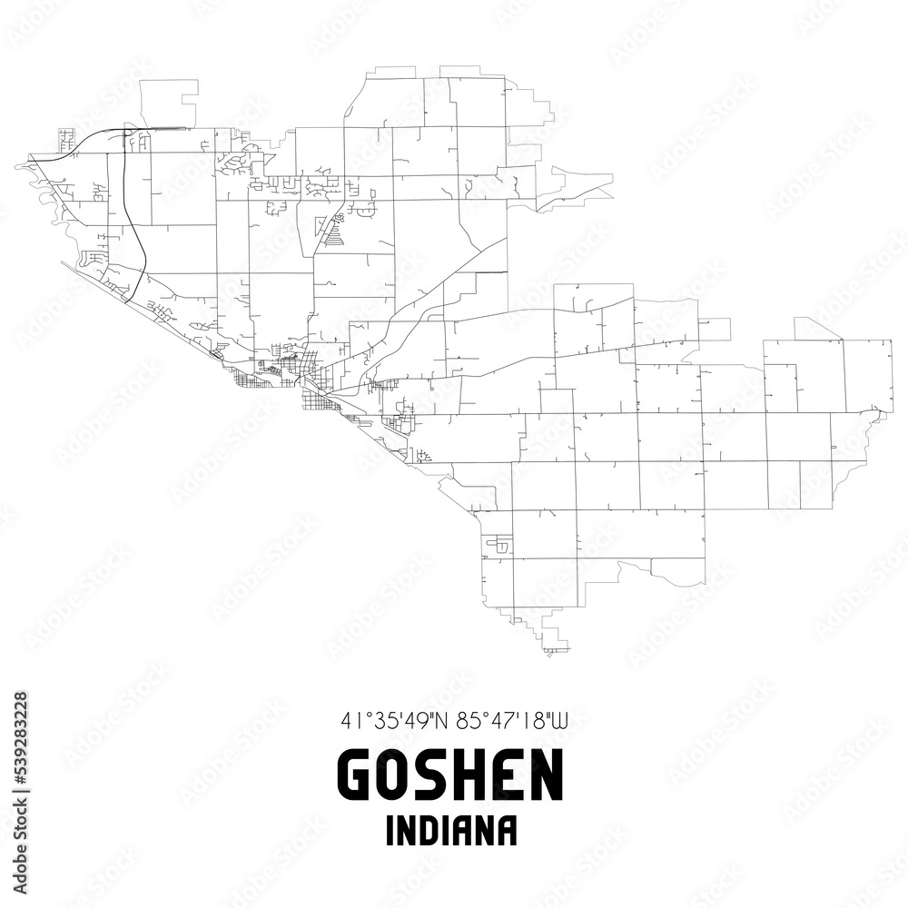 Goshen Indiana. US street map with black and white lines.