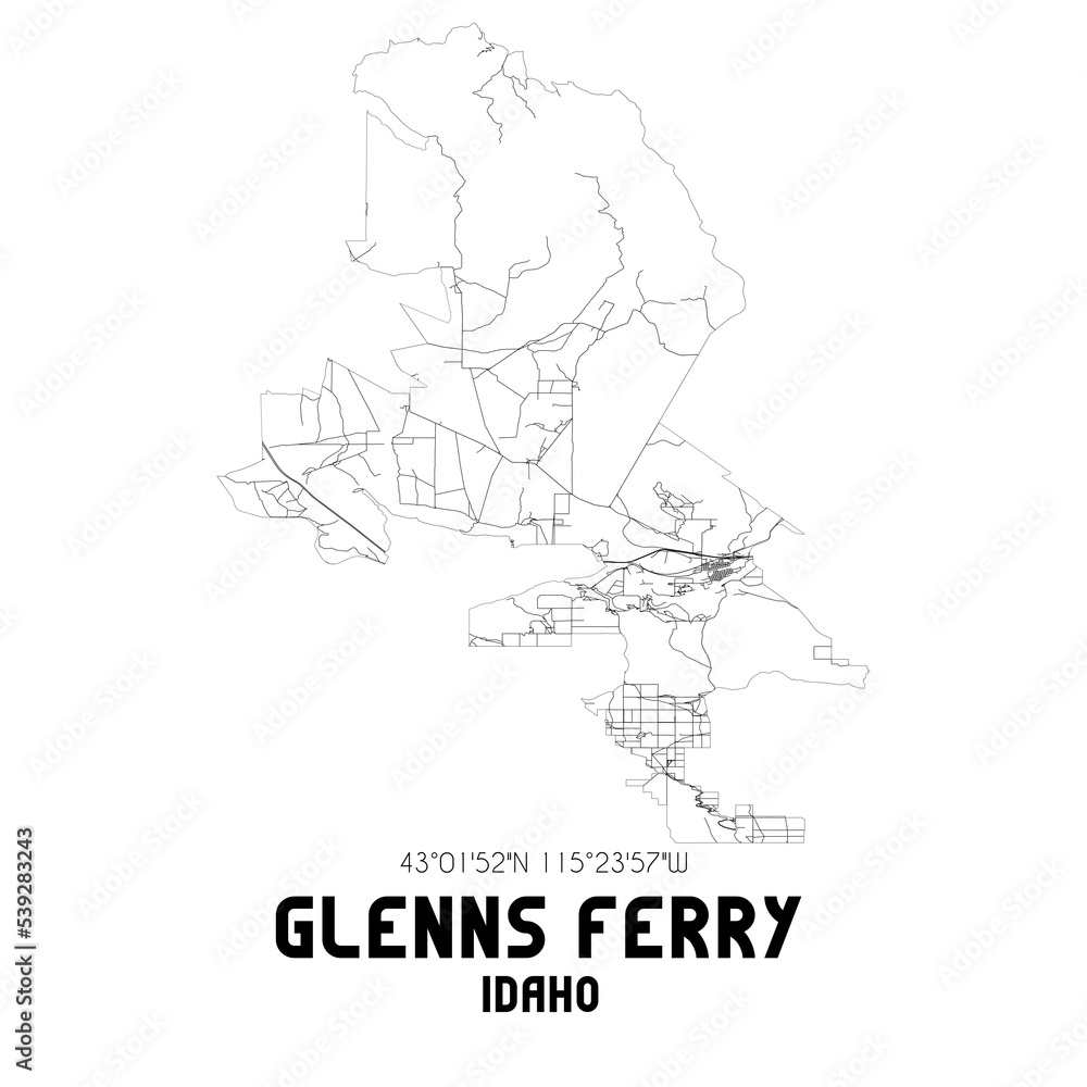 Glenns Ferry Idaho. US street map with black and white lines. Glenns Ferry Idaho. US street map with black and white lines.