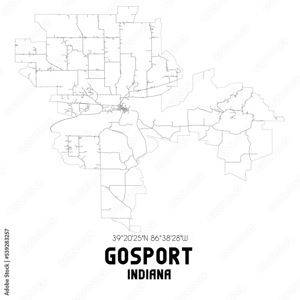Gosport Indiana. US street map with black and white lines.