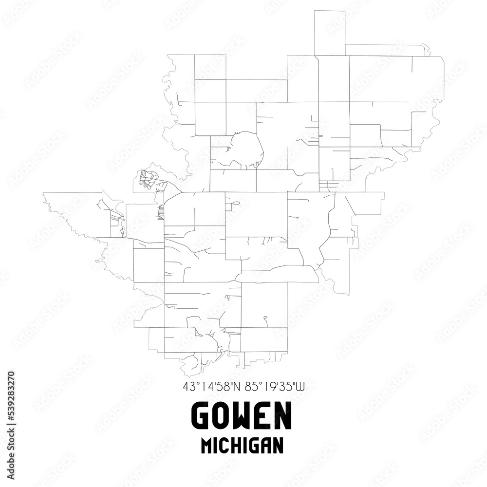 Gowen Michigan. US street map with black and white lines. Gowen Michigan. US street map with black and white lines.