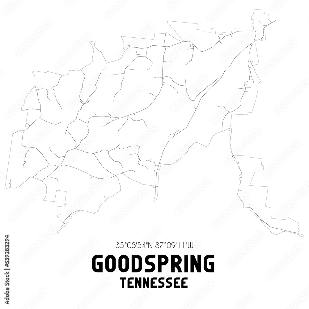 Goodspring Tennessee. US street map with black and white lines. Goodspring Tennessee. US street map with black and white lines.