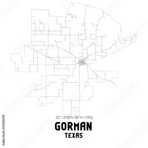 Gorman Texas. US street map with black and white lines. photo
