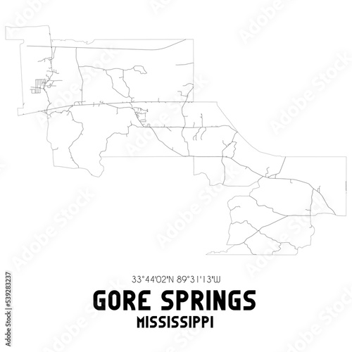 Gore Springs Mississippi. US street map with black and white lines.