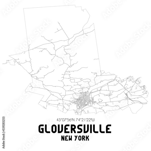 Gloversville New York. US street map with black and white lines. photo