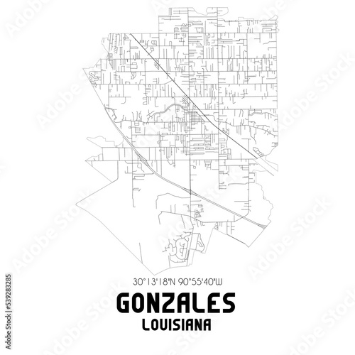 Gonzales Louisiana. US street map with black and white lines. photo