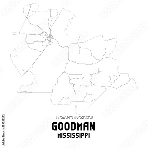 Goodman Mississippi. US street map with black and white lines.