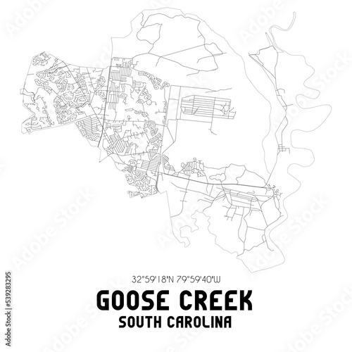 Goose Creek South Carolina. US street map with black and white lines.