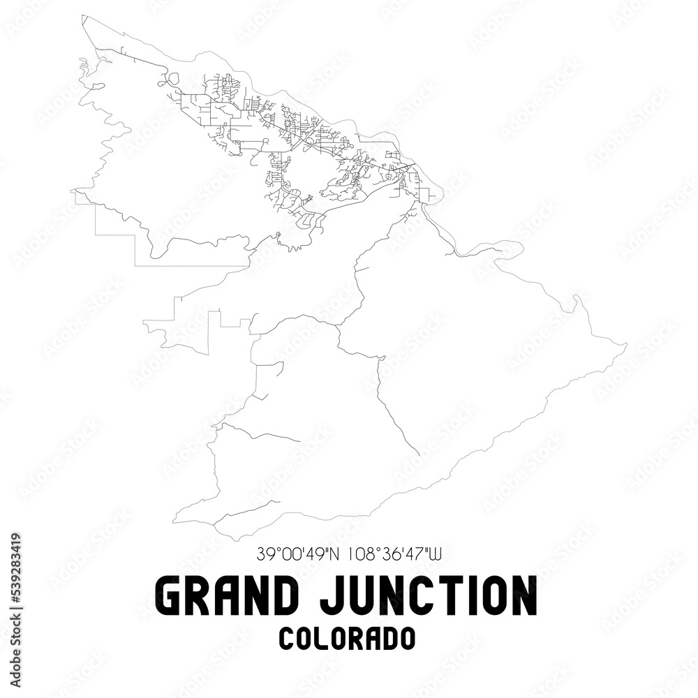 Grand Junction Colorado. US street map with black and white lines.