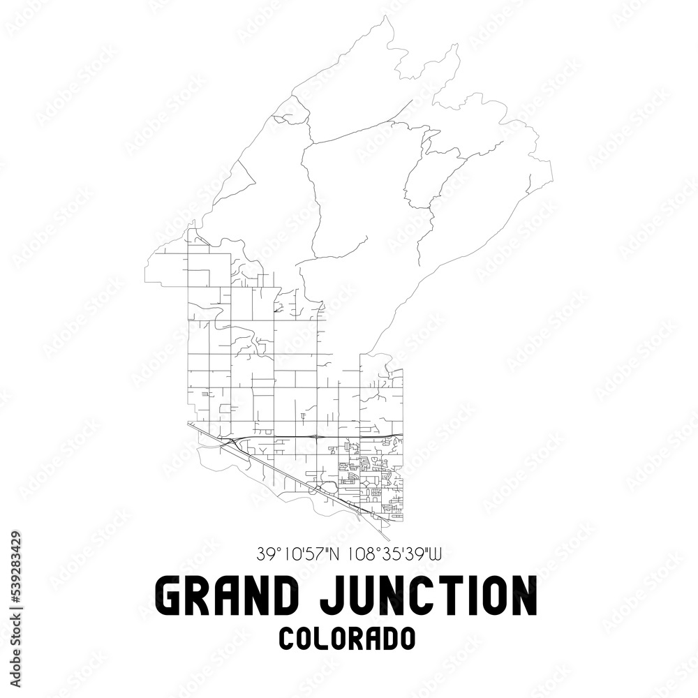 Obraz premium Grand Junction Colorado. US street map with black and white lines.