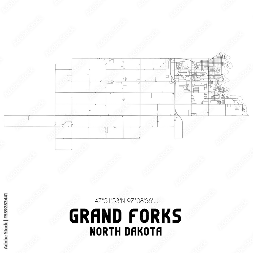 Grand Forks North Dakota. US street map with black and white lines. Grand Forks North Dakota. US street map with black and white lines.