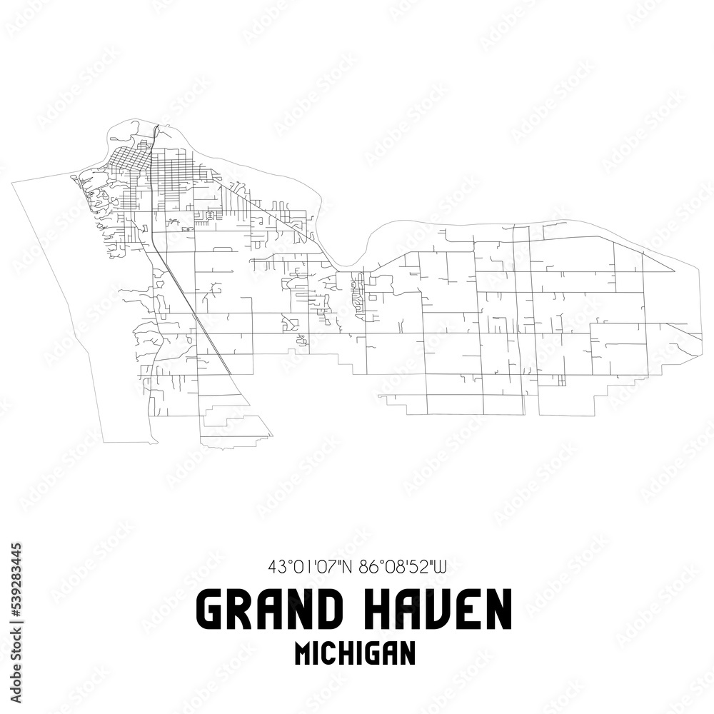 Grand Haven Michigan. US street map with black and white lines. Grand Haven Michigan. US street map with black and white lines.