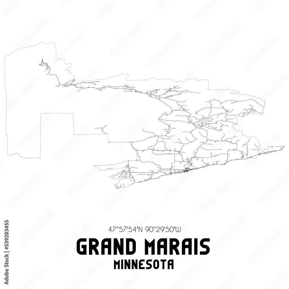 Grand Marais Minnesota. US street map with black and white lines.