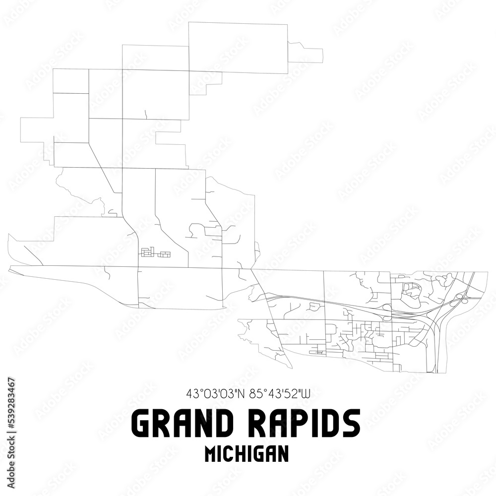 Fototapeta Grand Rapids Michigan. US street map with black and white lines.