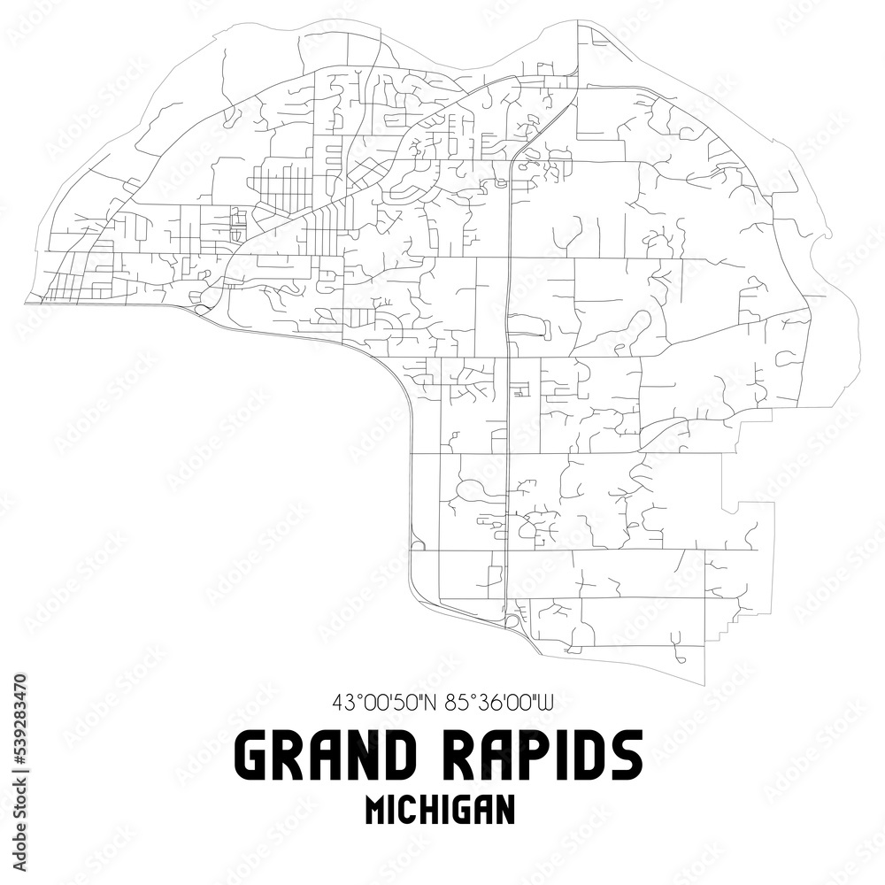 Grand Rapids Michigan. US street map with black and white lines. Grand Rapids Michigan. US street map with black and white lines.