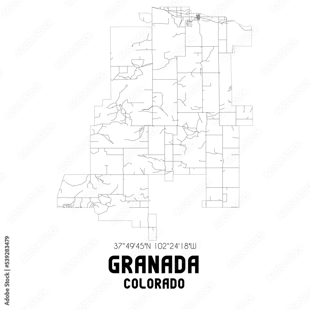 Granada Colorado. US street map with black and white lines. Granada Colorado. US street map with black and white lines.