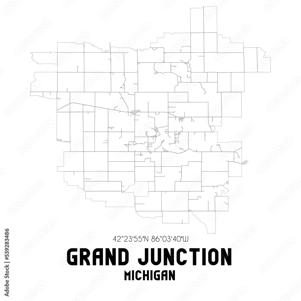 Fototapeta Grand Junction Michigan. US street map with black and white lines.