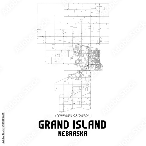Obraz na płótnie Grand Island Nebraska. US street map with black and white lines. w salonie