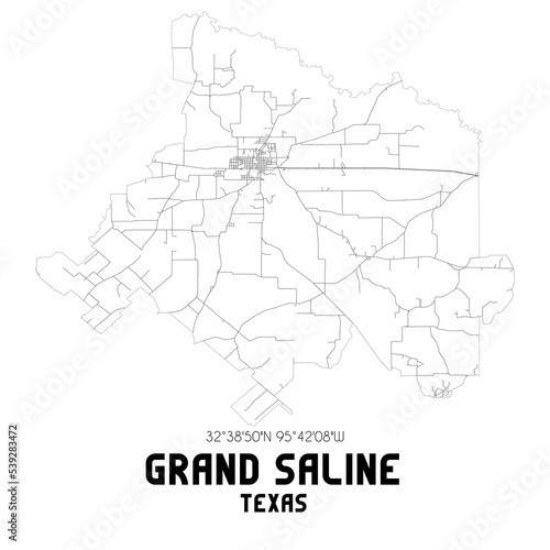 Grand Saline Texas. US street map with black and white lines.