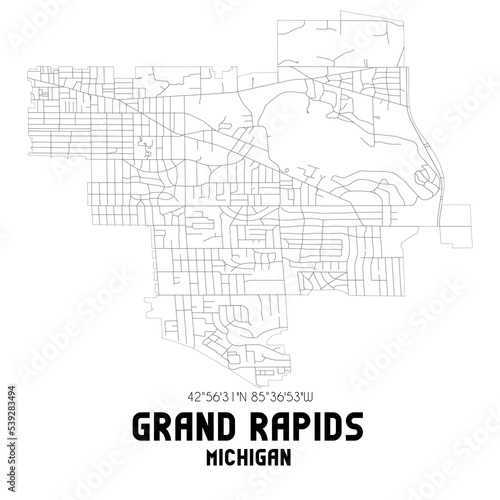 Grand Rapids Michigan. US street map with black and white lines.