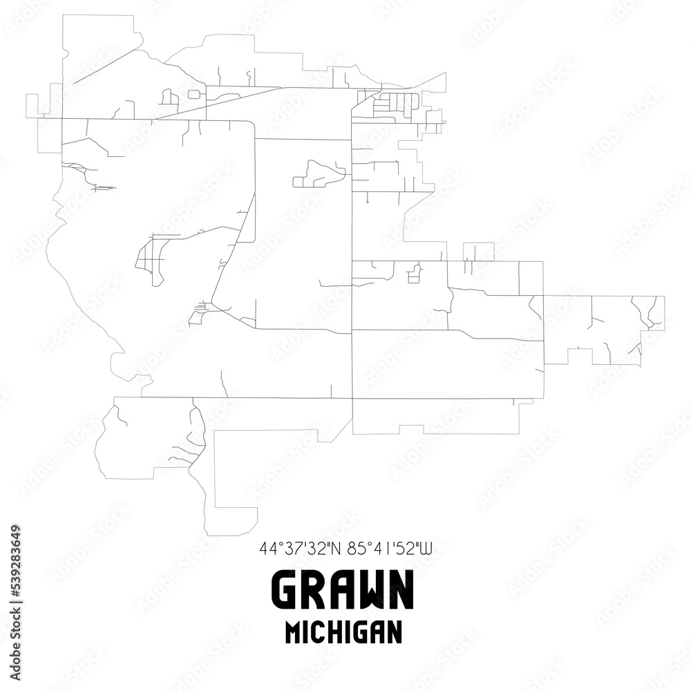 Grawn Michigan. US street map with black and white lines. Grawn Michigan. US street map with black and white lines.