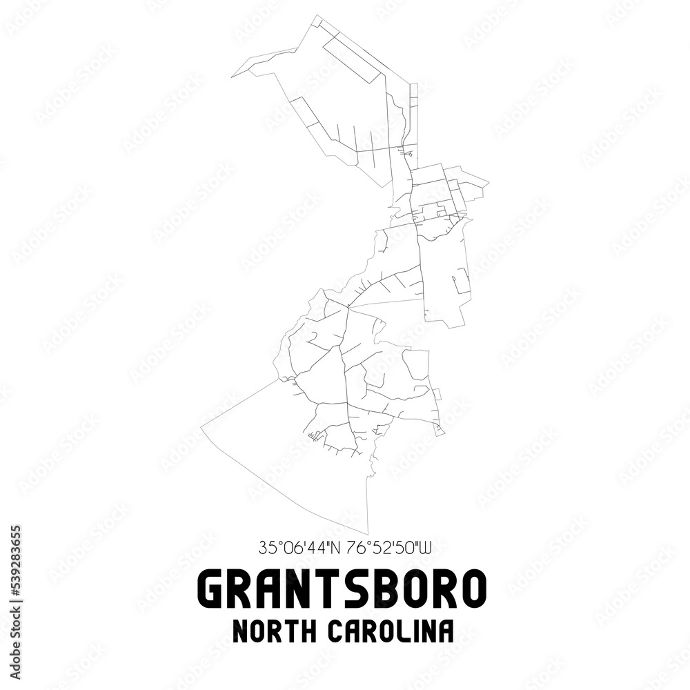 Grantsboro North Carolina. US street map with black and white lines.