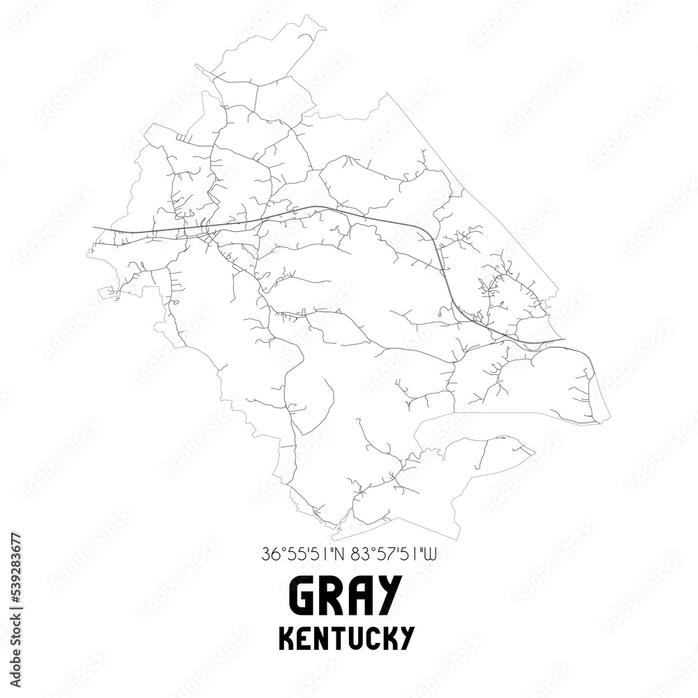 Obraz premium Gray Kentucky. US street map with black and white lines.