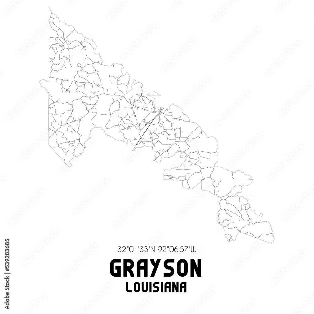 Grayson Louisiana. US street map with black and white lines.