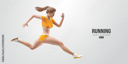 Realistic silhouette of a running athlete on white background. Runner woman are running sprint or marathon. Vector illustration