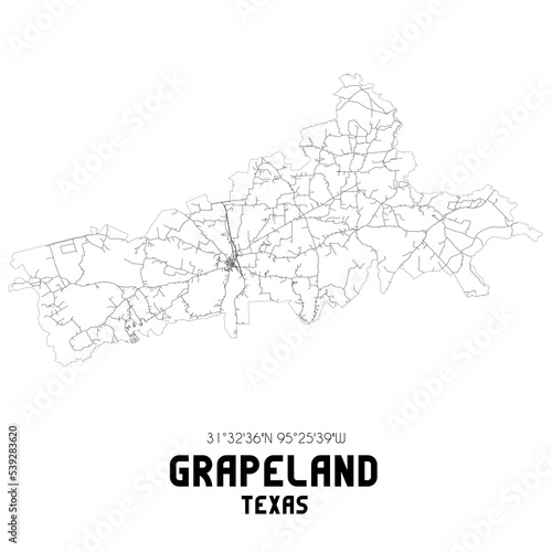Grapeland Texas. US street map with black and white lines.
