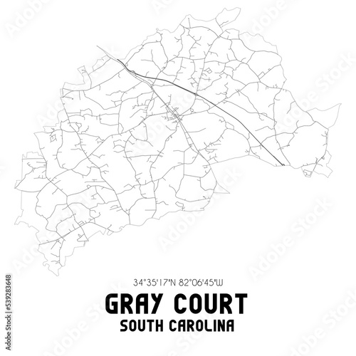 Gray Court South Carolina. US street map with black and white lines.