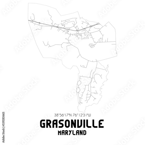 Grasonville Maryland. US street map with black and white lines.