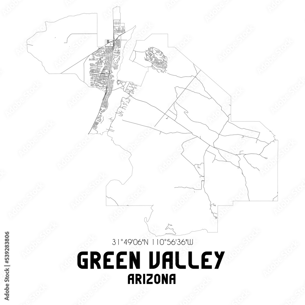 Green Valley Arizona. US street map with black and white lines.