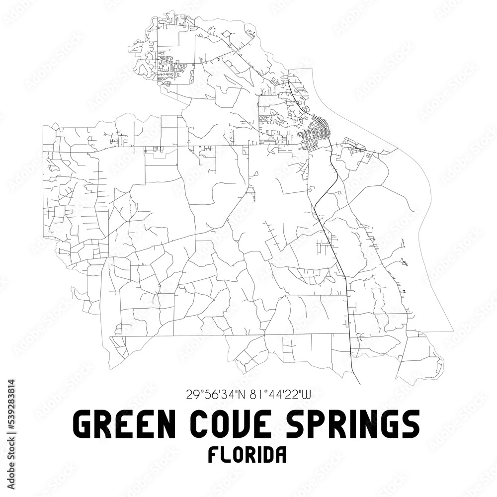 Green Cove Springs Florida. US street map with black and white lines.