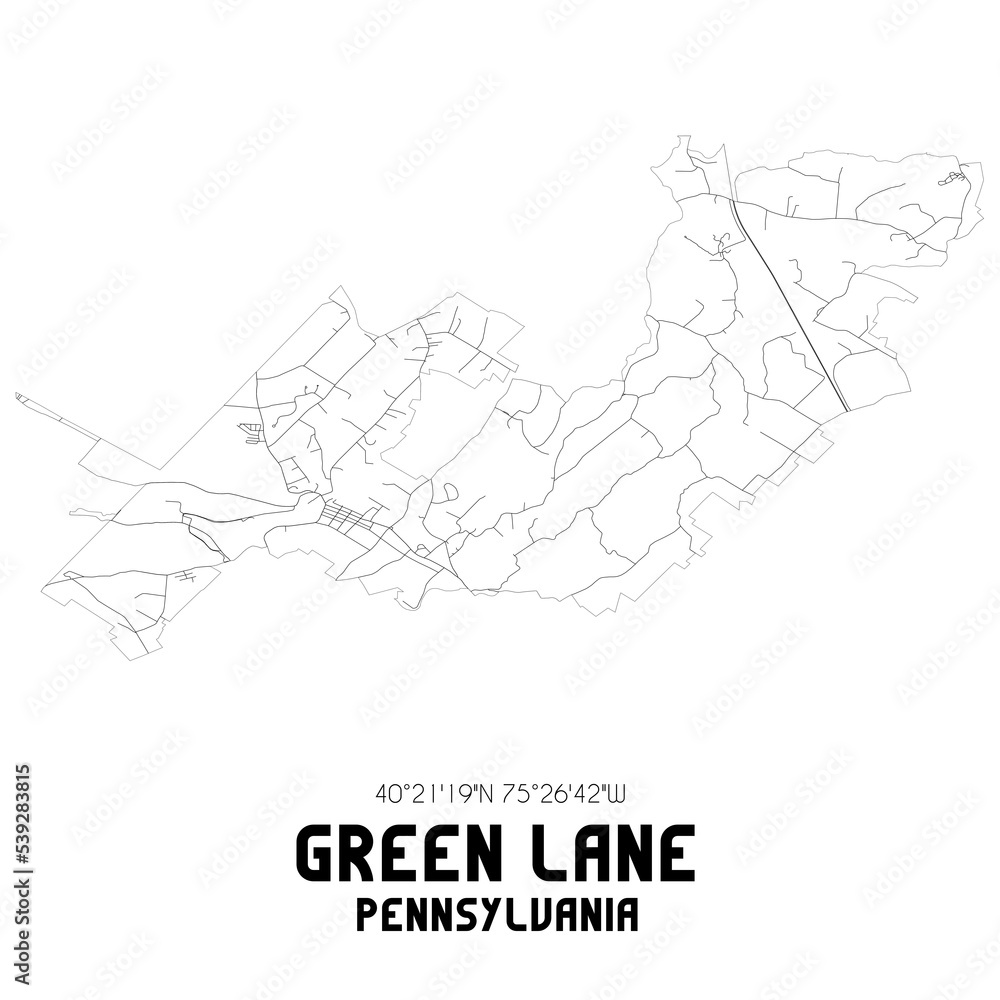 Green Lane Pennsylvania. US street map with black and white lines.