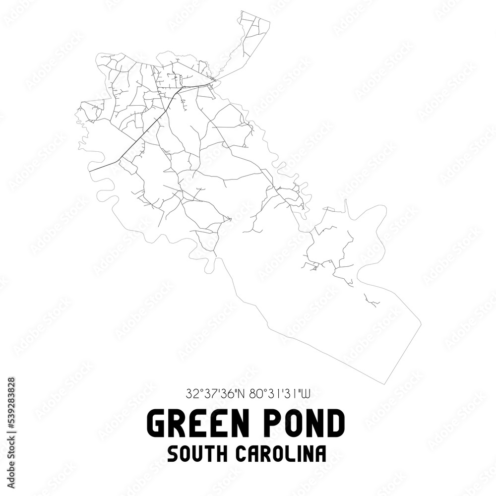 Green Pond South Carolina. US street map with black and white lines.