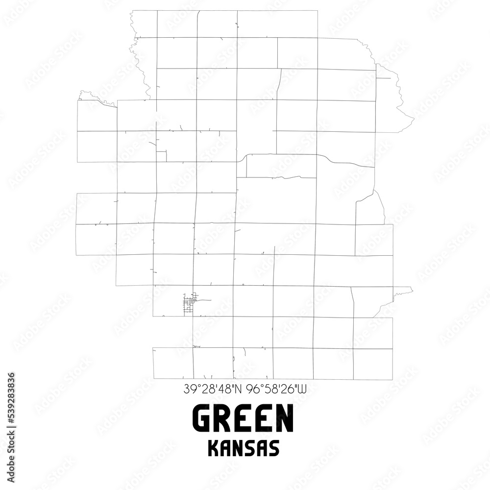 Fototapeta premium Green Kansas. US street map with black and white lines.