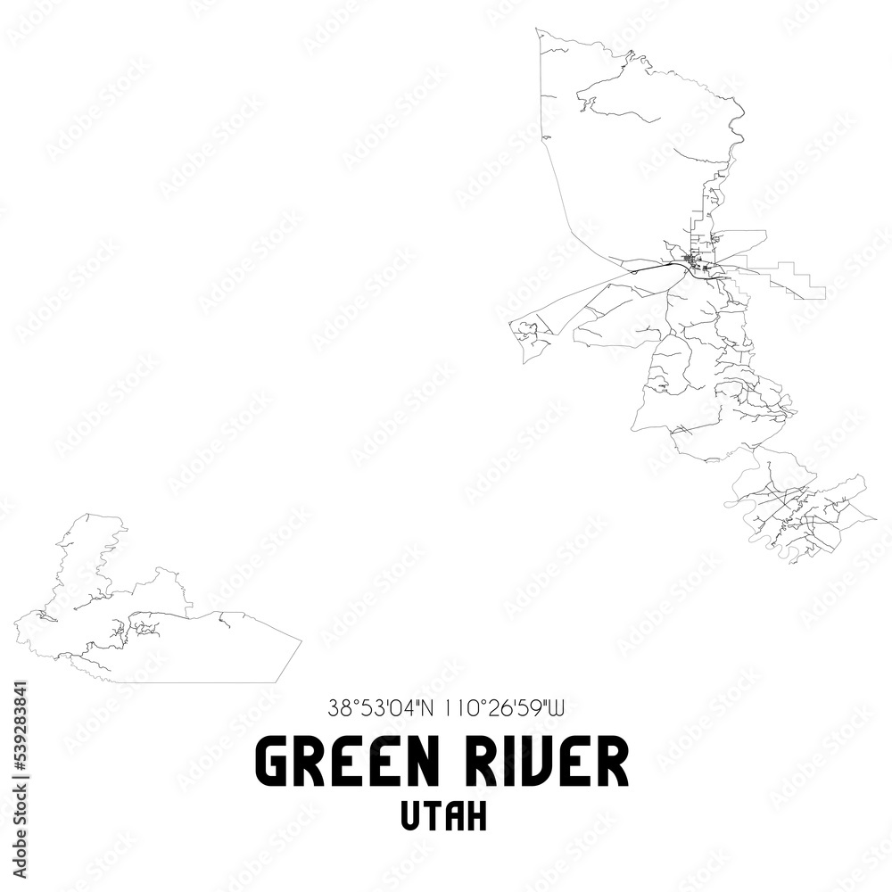 Green River Utah. US street map with black and white lines. Stock