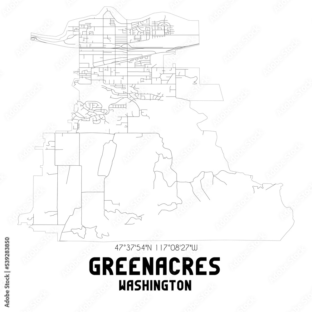 Greenacres Washington. US street map with black and white lines.