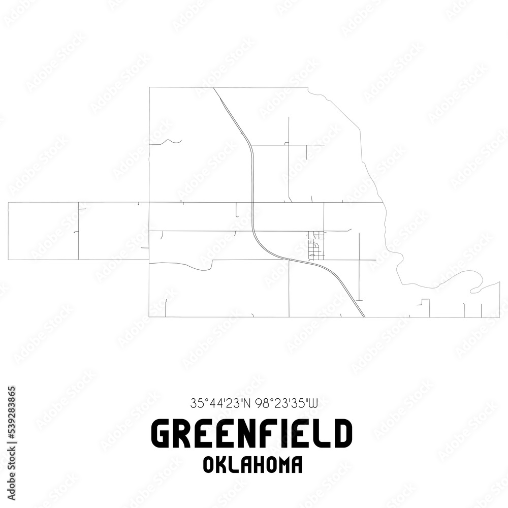 Greenfield Oklahoma. US street map with black and white lines.