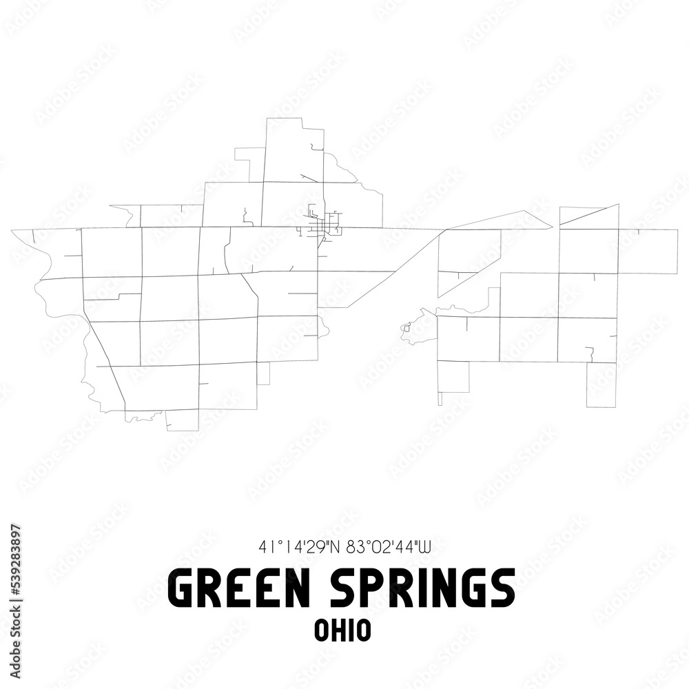 Green Springs Ohio. US street map with black and white lines.