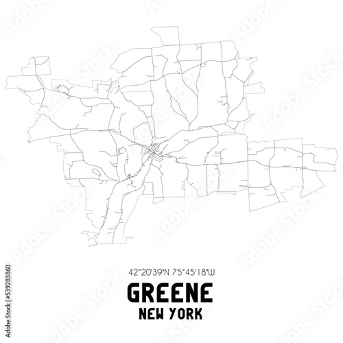 Greene New York. US street map with black and white lines.