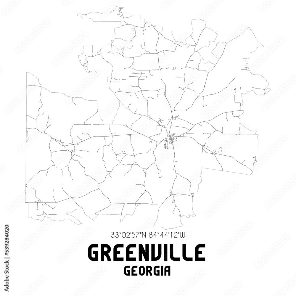 Greenville Georgia. US street map with black and white lines.