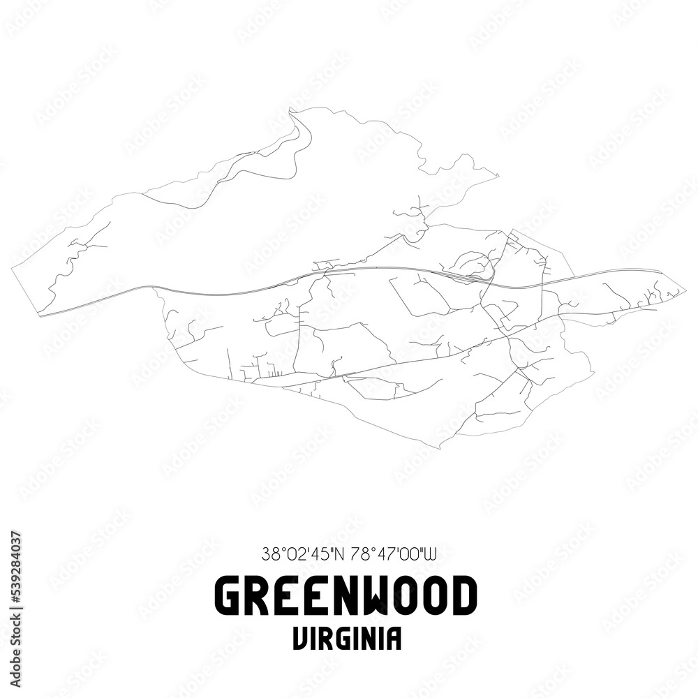 Greenwood Virginia. US street map with black and white lines. Greenwood Virginia. US street map with black and white lines.