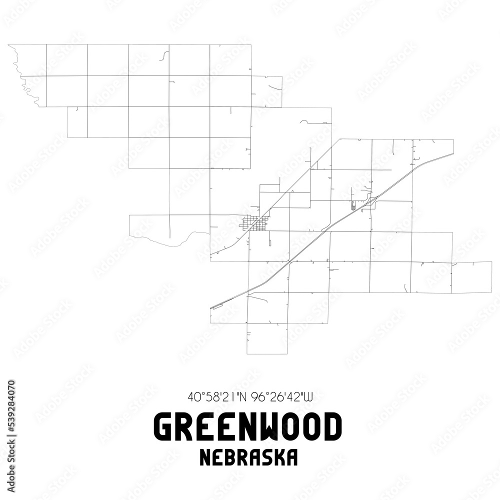 Greenwood Nebraska. US street map with black and white lines. Greenwood Nebraska. US street map with black and white lines.
