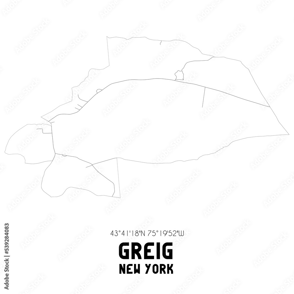 Greig New York. US street map with black and white lines. Stock